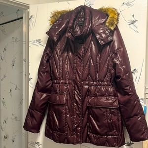 Unique Quilted Burgundy Puffer Coat by BCBGmaxazria
